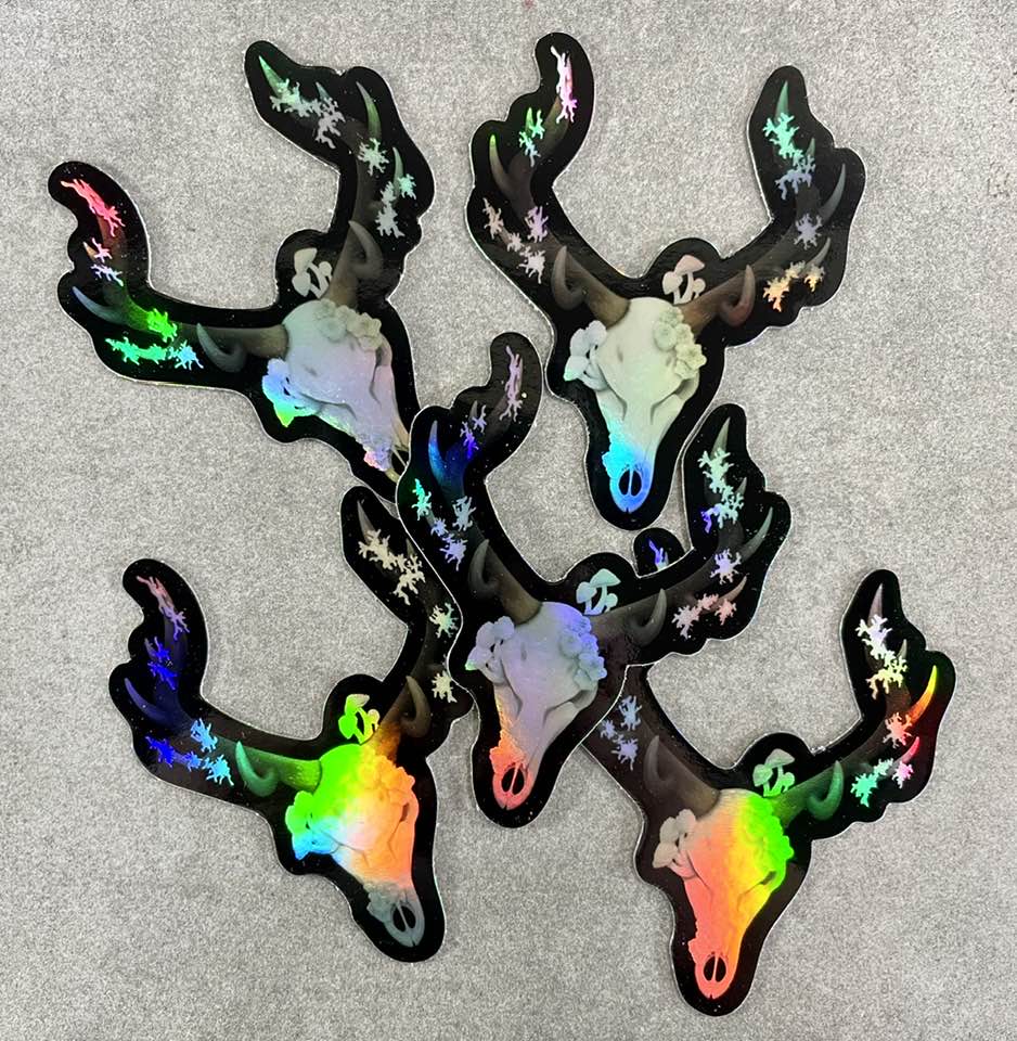 Fungal Elk Skull - Holographic Sticker