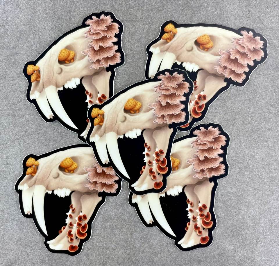 Fungal Sabertooth Skull - Matte Sticker