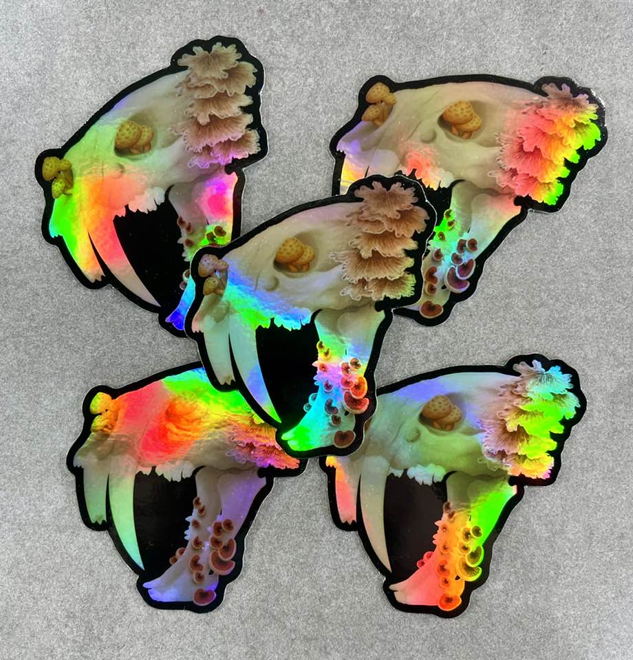 Fungal Sabertooth Skull - Holographic Sticker