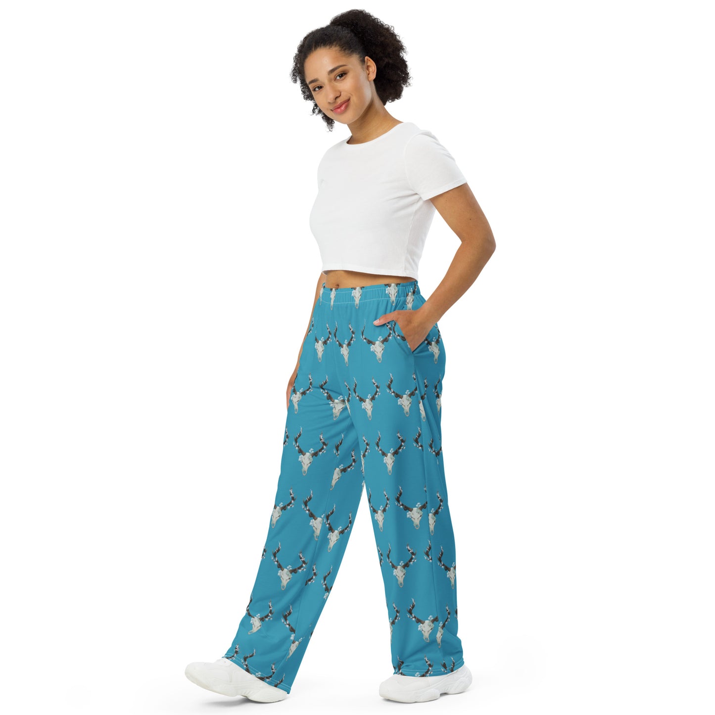 Fungal Elk Skull - All-over print unisex wide-leg pants