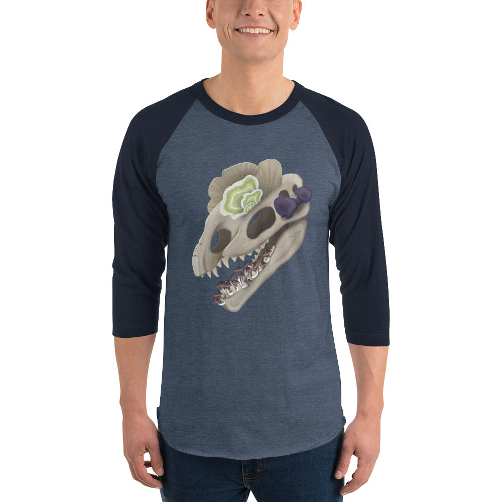 Fungal Dilophosaurus Skull - 3/4 sleeve raglan shirt