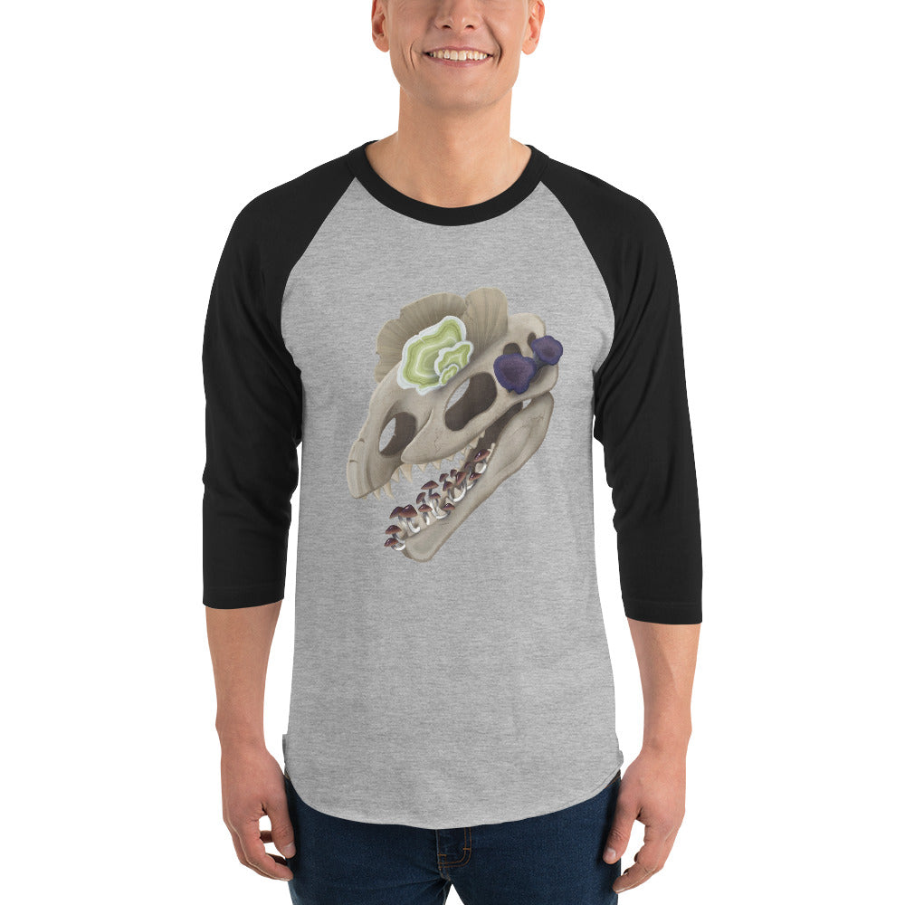 Fungal Dilophosaurus Skull - 3/4 sleeve raglan shirt