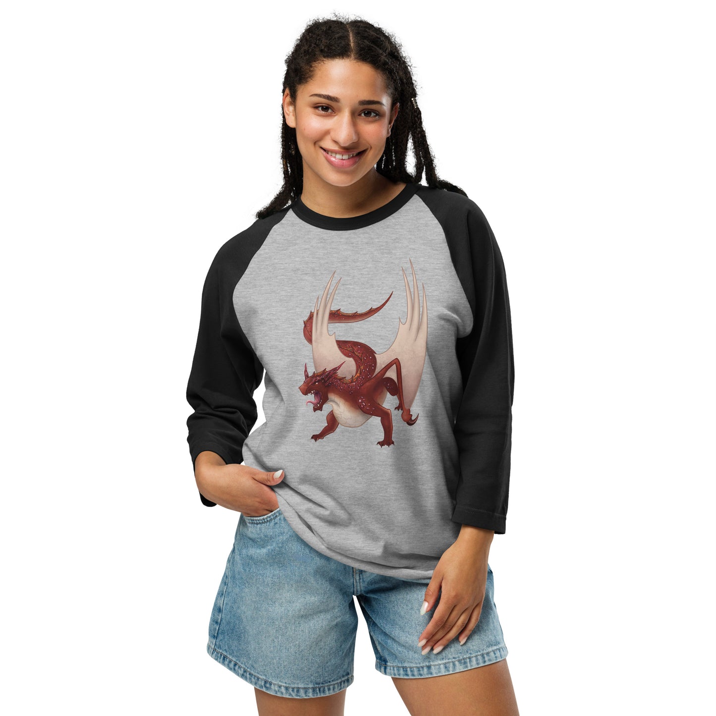 Cinnabar Mineral Dragon - 3/4 Sleeve Raglan Shirt