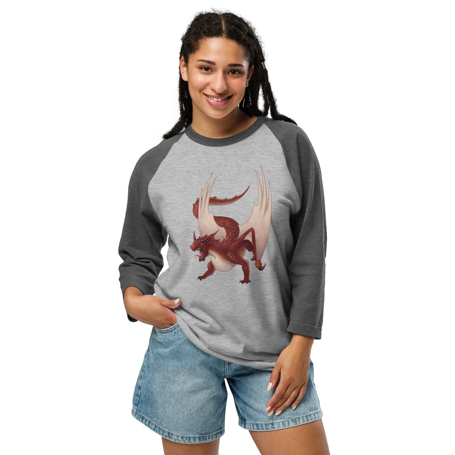 Cinnabar Mineral Dragon - 3/4 Sleeve Raglan Shirt