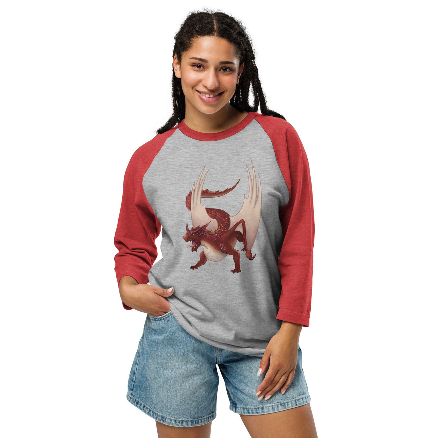 Cinnabar Mineral Dragon - 3/4 Sleeve Raglan Shirt