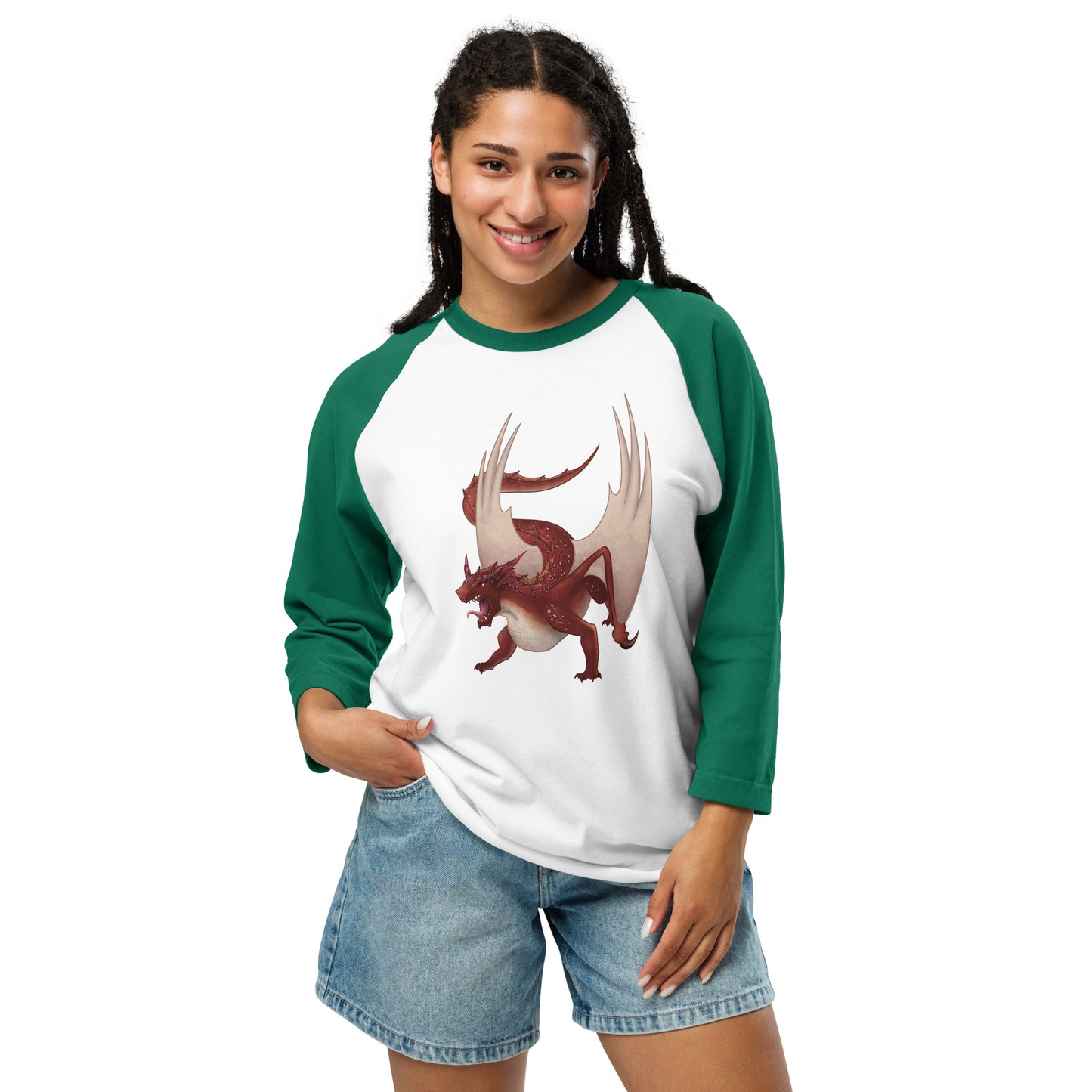 Cinnabar Mineral Dragon - 3/4 Sleeve Raglan Shirt