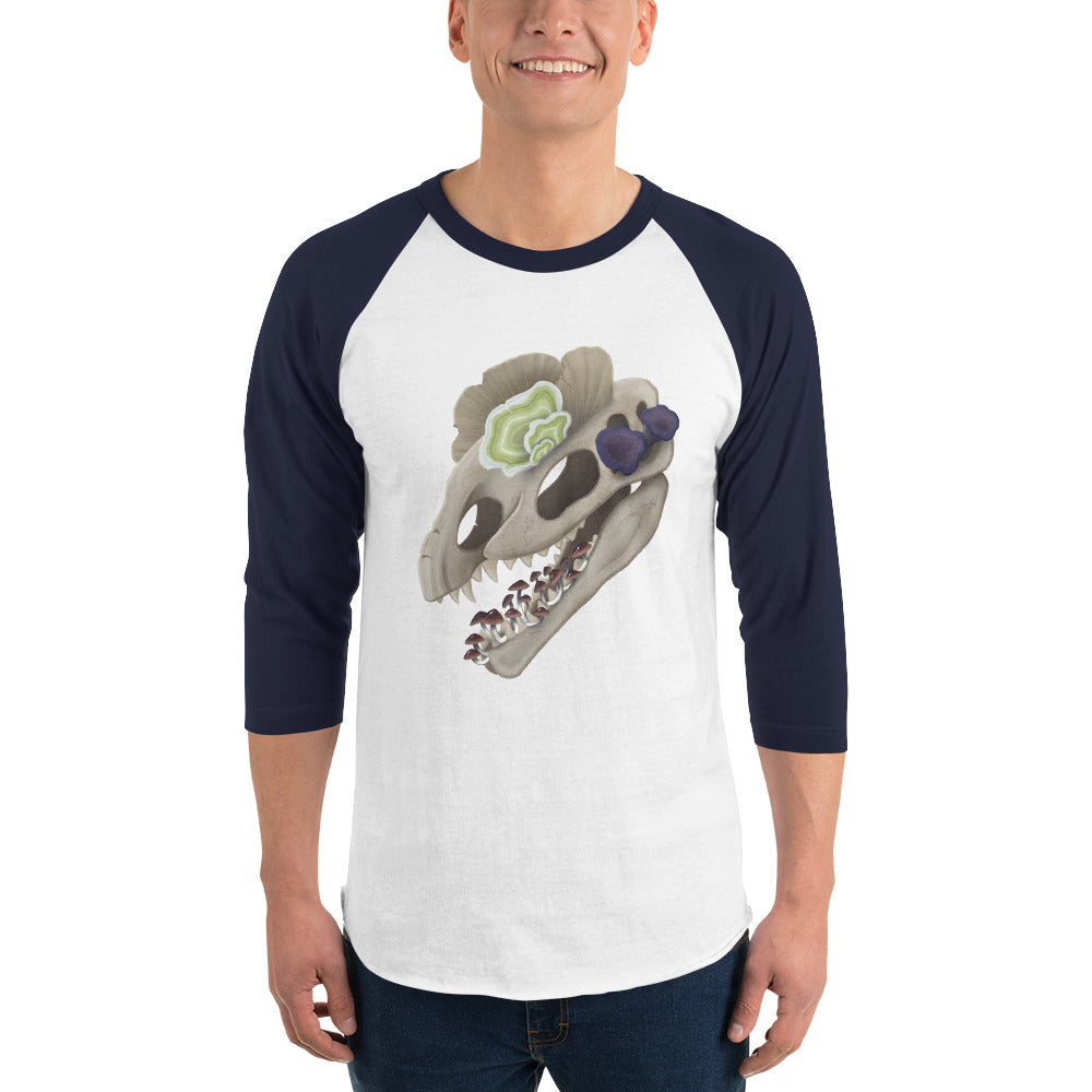 Fungal Dilophosaurus Skull - 3/4 sleeve raglan shirt