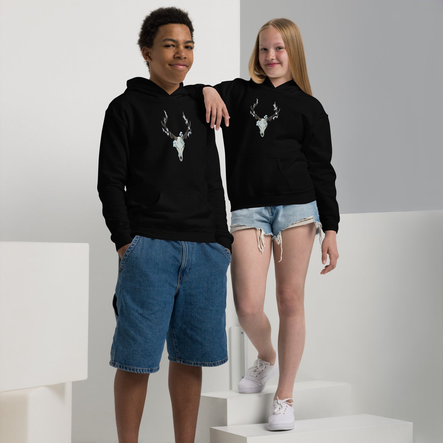 Fungal Elk Skull - Youth heavy blend hoodie